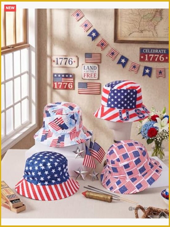 12 Pcs Patriotic Bucket Hats 4 Styles Fisherman Caps 4th of July Party Favors